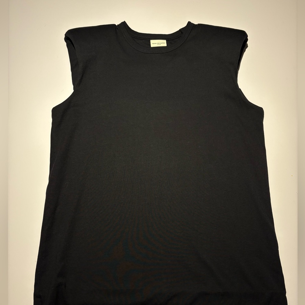 Dries van Noten , black cotton sleeveless top with padded shoulders. Size M.
